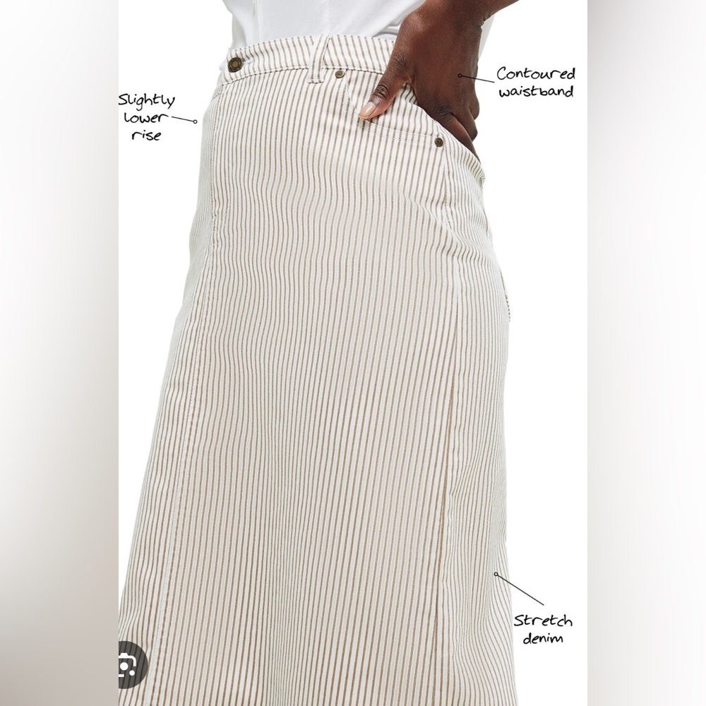 Jessica London Cream and Brown Striped A-Line Skirt True Fit Pockets & Slit